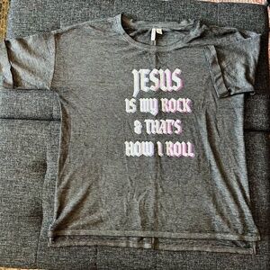 LIKE NEW Gray Jesus Henley Style Short Sleeve Tee with Cuffed Sleeve Size M
